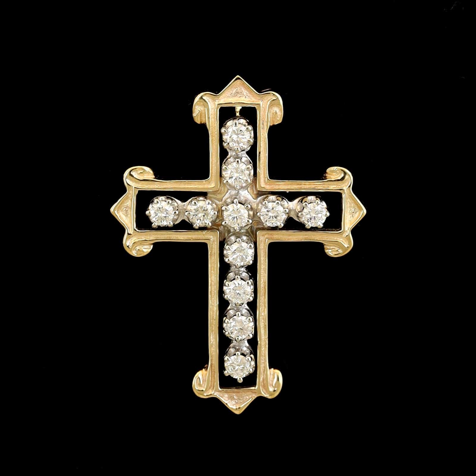 14K Two-tone Gold Estate Diamond Cross Pendant