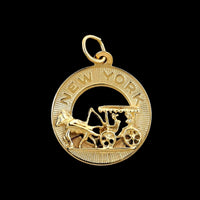 14K Yellow Gold Estate New York Horse and Carriage Charm