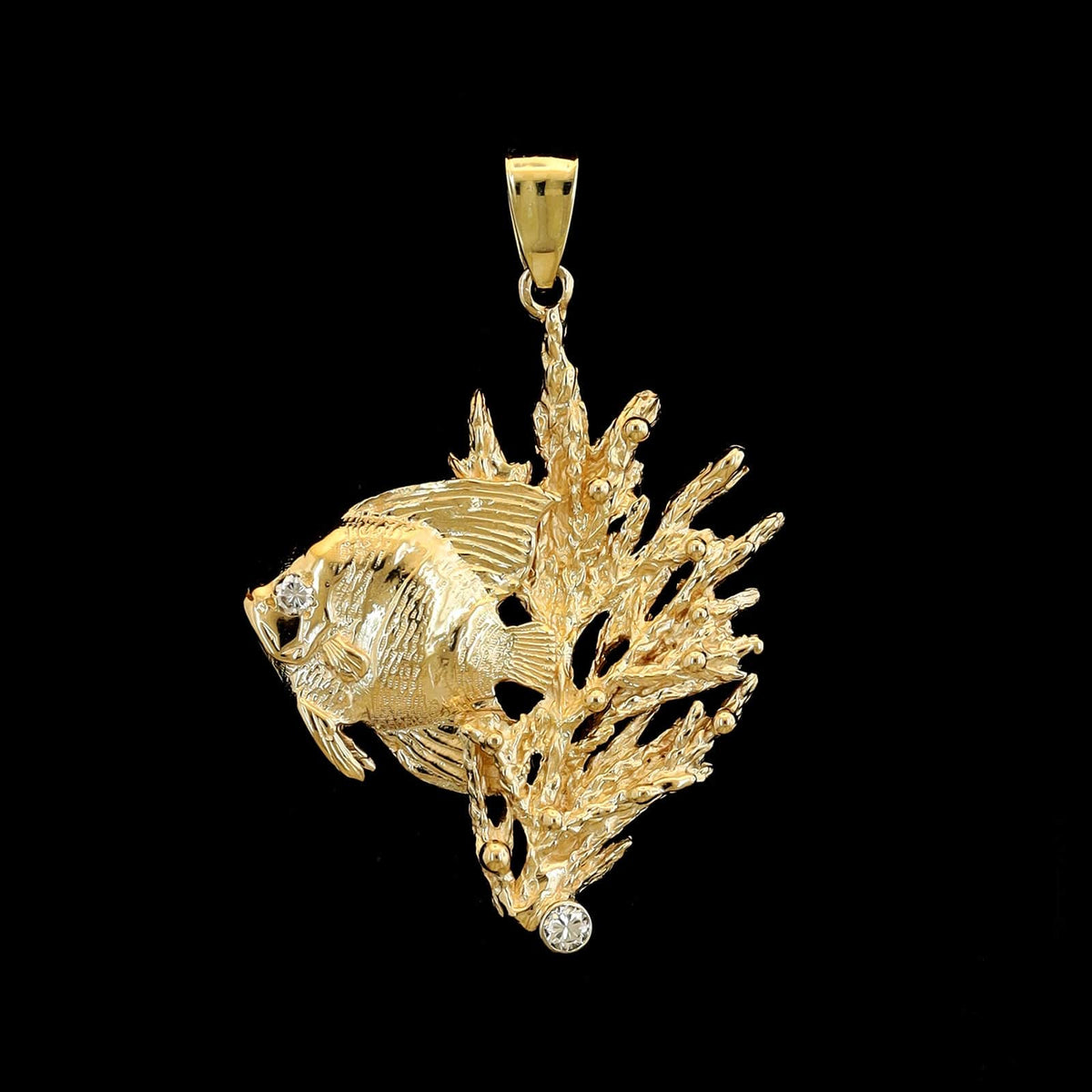 14K Yellow Gold Estate Diamond Angelfish Pendant