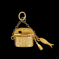 14K Yellow Gold Estate Fishing Basket Charm