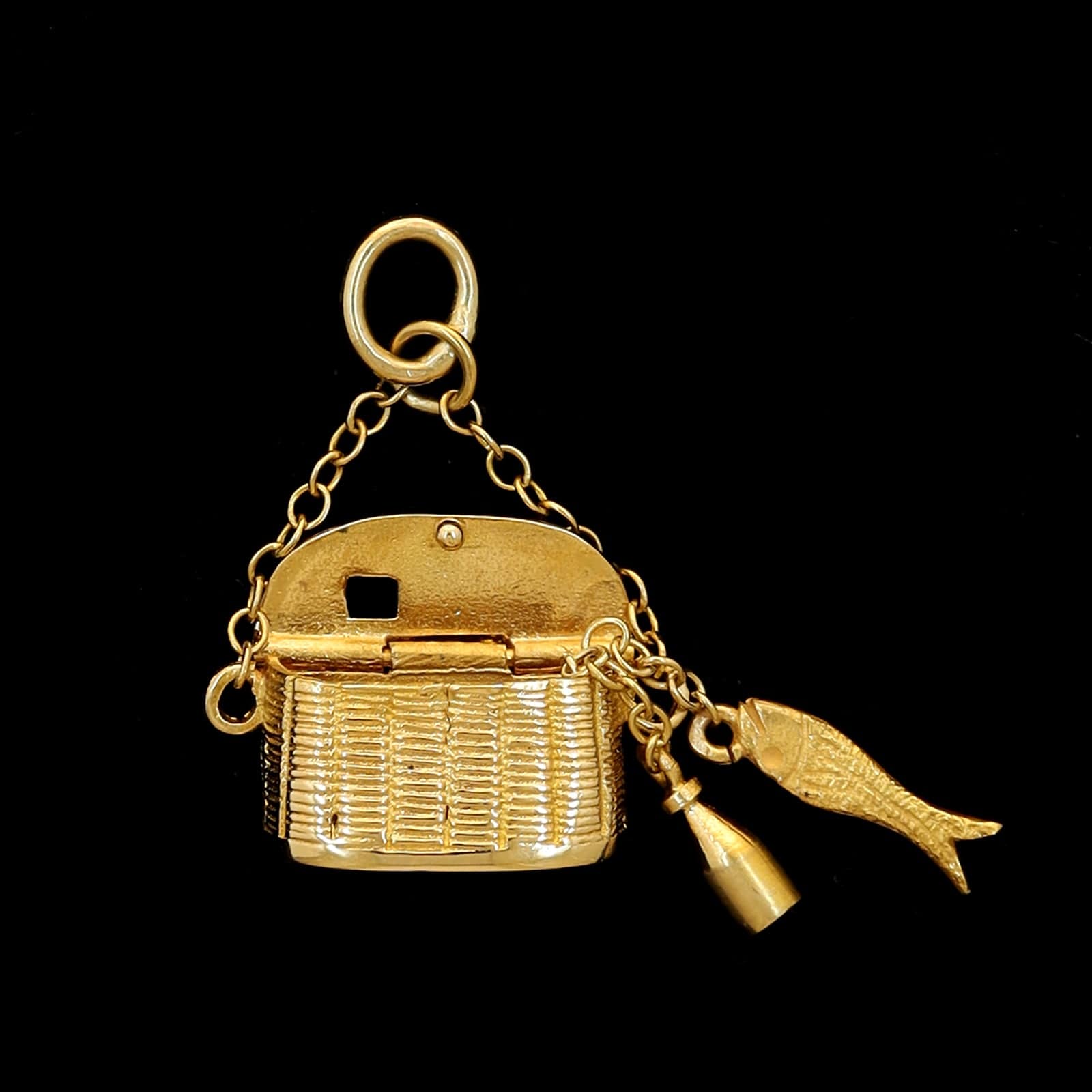 14K Yellow Gold Estate Fishing Basket Charm