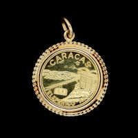 18K Yellow Gold Estate Caracas Coin Charm