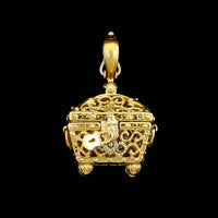Cynthia Bach 18K Yellow Gold Estate Treasure Chest with Diamond Ring Pendant