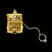 Cynthia Bach 18K Yellow Gold Estate Treasure Chest with Diamond Ring Pendant