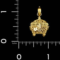 Cynthia Bach 18K Yellow Gold Estate Treasure Chest with Diamond Ring Pendant