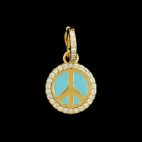 Buddha Mama 20K Yellow Gold Estate Diamond and Enamel Peace Symbol Pendant