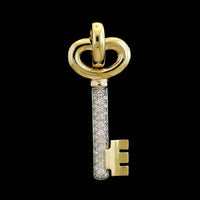 14K Two-tone Gold Estate Diamond Key Pendant