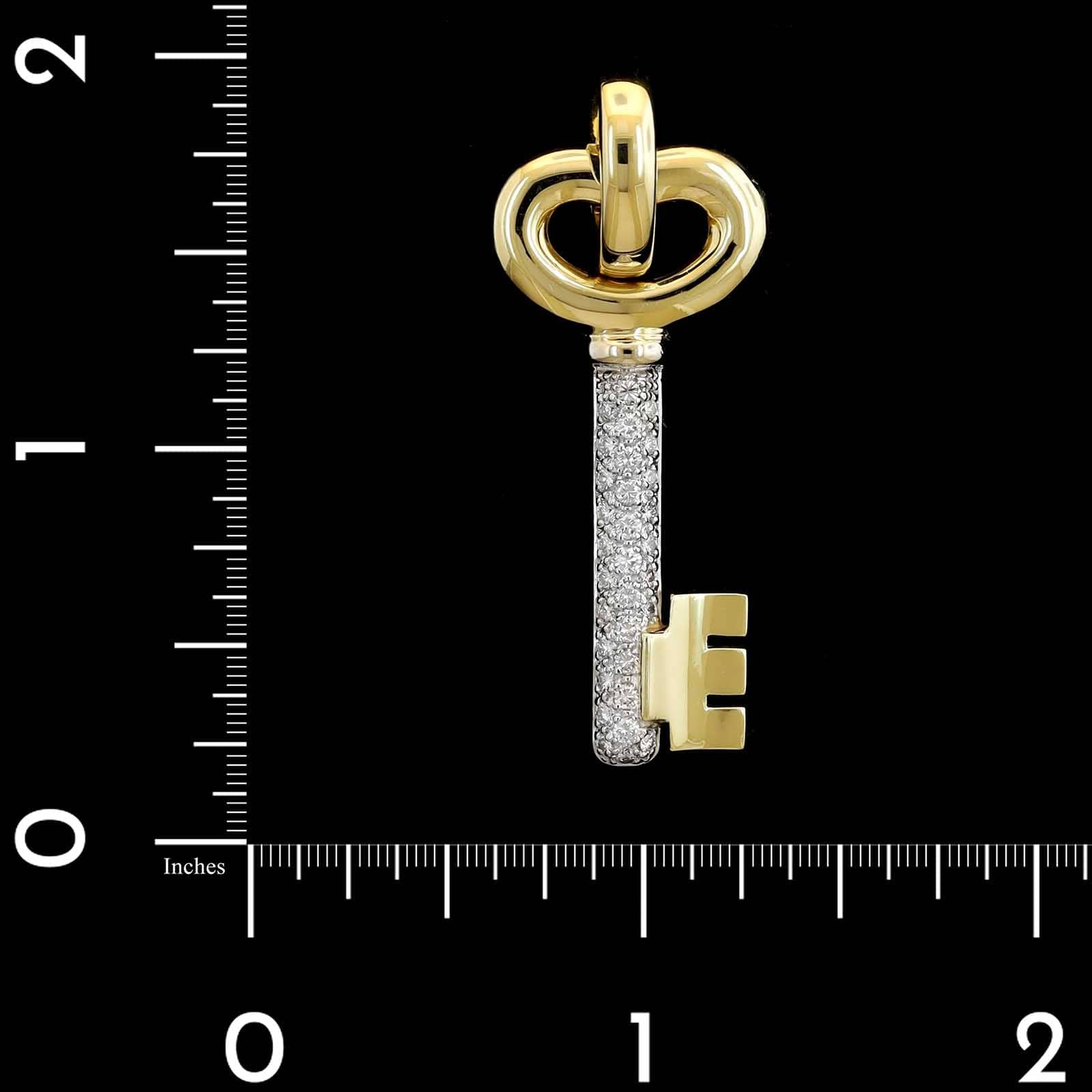 14K Two-tone Gold Estate Diamond Key Pendant