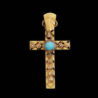 18K Yellow Gold Estate Turquoise Cross
