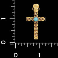 18K Yellow Gold Estate Turquoise Cross