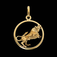 14K Yellow Gold Estate Circle Taurus Zodiac Pendant