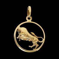 14K Yellow Gold Estate Circle Taurus Zodiac Pendant