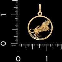 14K Yellow Gold Estate Circle Taurus Zodiac Pendant