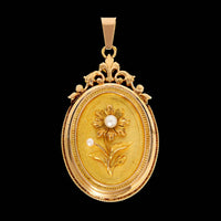 Victorian 18K Yellow Gold Estate Cultured Pearl Flower Locket, France