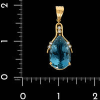 18K Yellow Gold Estate Blue Topaz and Diamond Pendant Enhancer