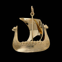 14K Yellow Gold Estate Viking Ship Norway Charm