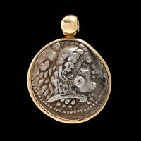 18K Yellow Gold and Silver Estate Alexander the Great Coin Pendant Enhancer