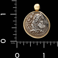 18K Yellow Gold and Silver Estate Alexander the Great Coin Pendant Enhancer