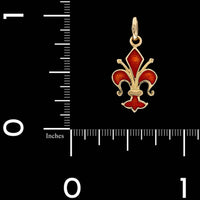 18K Yellow Gold Estate Enamel Fluer De Lis Pendant