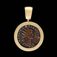 14K Yellow Gold Estate Bronze Roman Style Coin Pendant