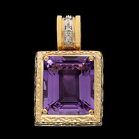 14K Yellow Gold Estate Amethyst and Diamond Pendant