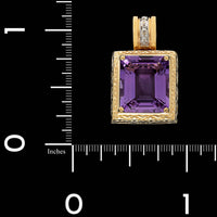 14K Yellow Gold Estate Amethyst and Diamond Pendant