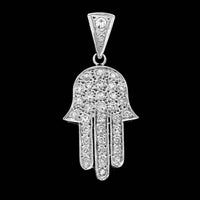 18K White Gold Estate Diamond Hand of Hamsa Pendant