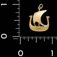14K Yellow Gold Estate Viking Ship Charm, Norway