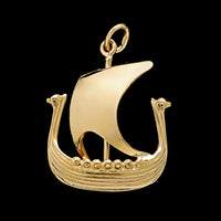 14K Yellow Gold Estate Viking Ship Charm, Norway