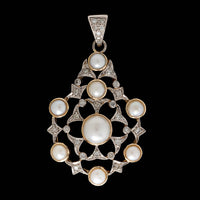 18K Two-tone Gold Estate Cultured Pearl and Diamond Pendant