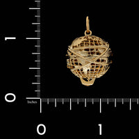 14K Yellow Gold Estate World Globe Charm