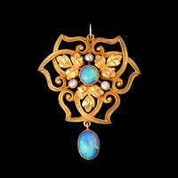 Antique 14K Yellow Gold Estate Opal Floral Pendant