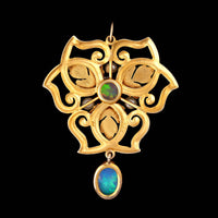 Antique 14K Yellow Gold Estate Opal Floral Pendant