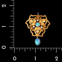 Antique 14K Yellow Gold Estate Opal Floral Pendant
