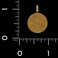 14K Yellow Gold Estate Aztec Sun Calendar Charm