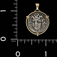 14K Yellow Gold and Sterling Silver Estate Greek Replica Larissa Coin Pendant