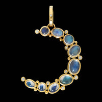 Temple St. Clair 18K Yellow Gold Estate Moonstone and Diamond Large Crescent Moon Pendant