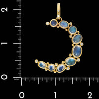 Temple St. Clair 18K Yellow Gold Estate Moonstone and Diamond Large Crescent Moon Pendant