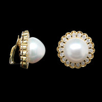 18K Two-tone Gold Estate Cultured South Sea Pearl and Diamond Earrings