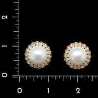 18K Two-tone Gold Estate Cultured South Sea Pearl and Diamond Earrings