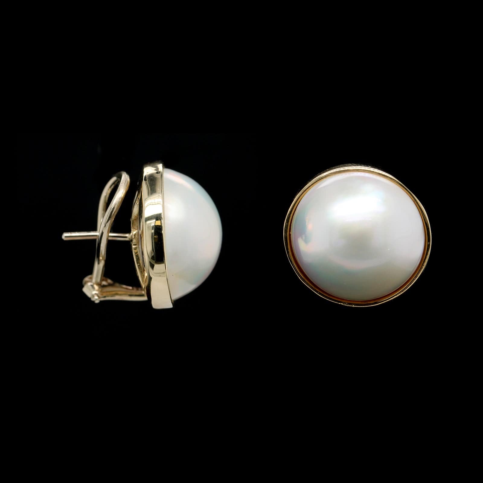 14K Yellow Gold Estate Mabe Pearl Earrings