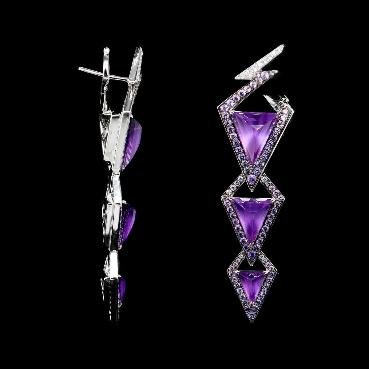 Stephen Webster 18K White Gold Estate Synthetic Amethyst and Purple Sapphire Lady Stardust Earrings