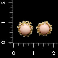18K Yellow Gold Estate Coral and Diamond Earrings