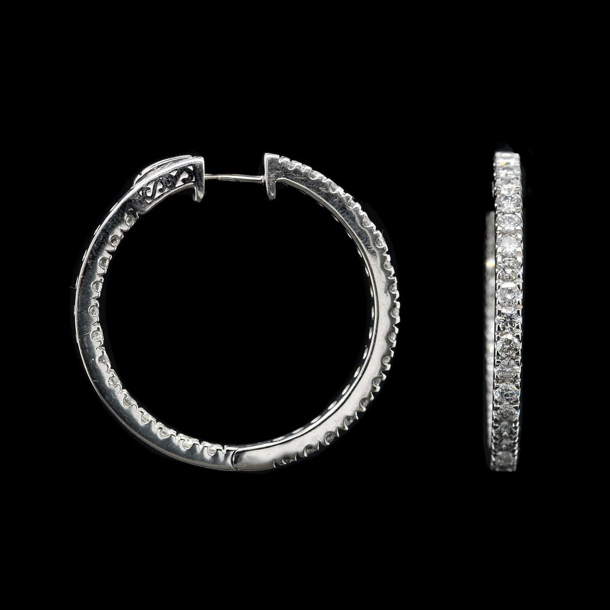 14K White Gold Estate Diamond Inside Outside Hoops