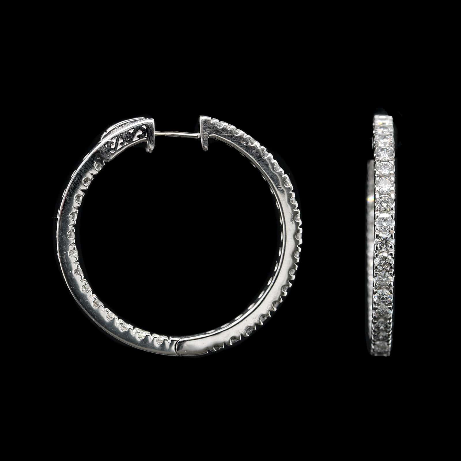 14K White Gold Estate Diamond Inside Outside Hoops
