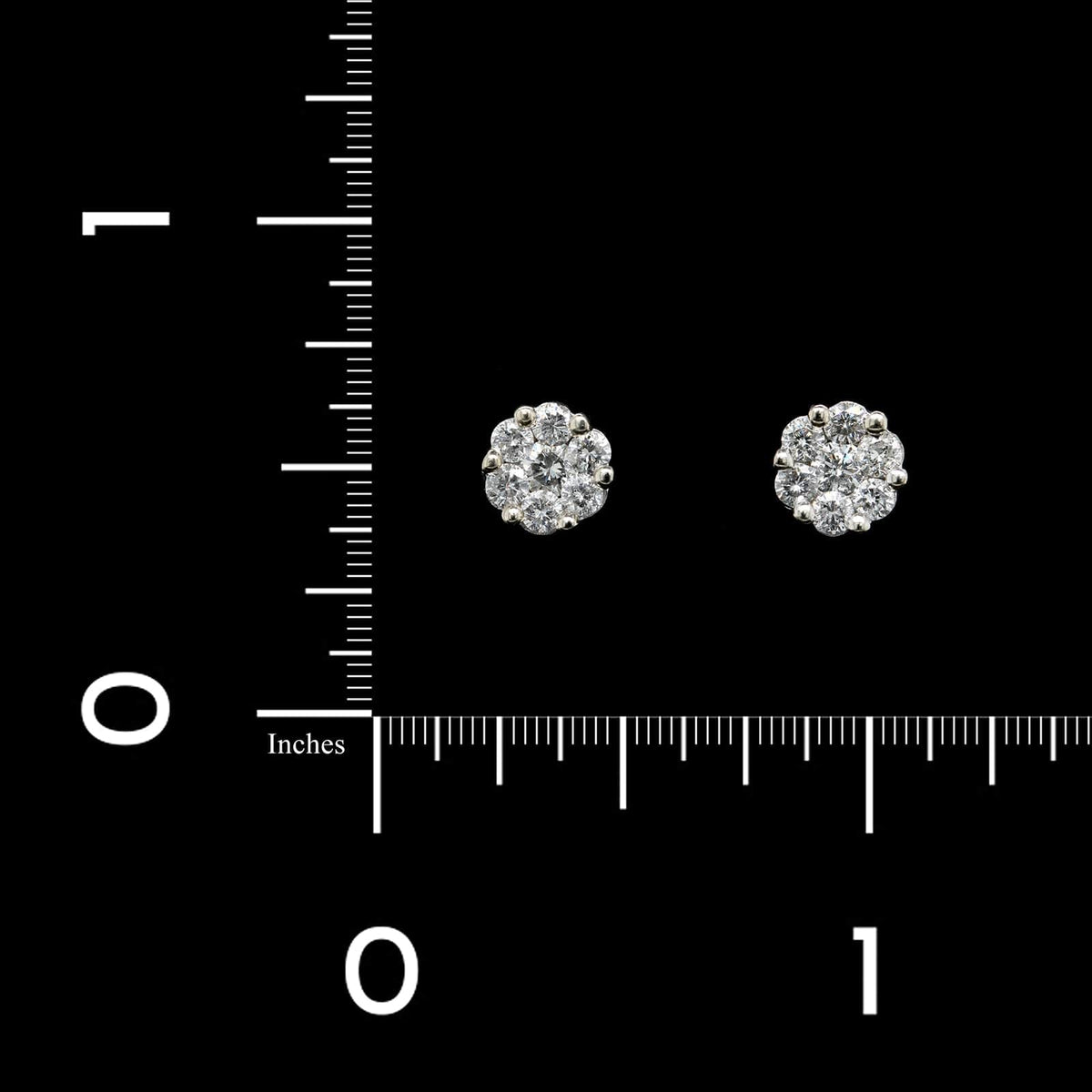 14K White Gold Estate Diamond Cluster Earrings