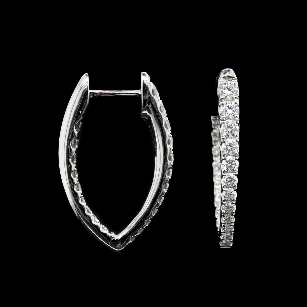 Memoire 18K White Gold Estate Diamond Imperial V Hoops