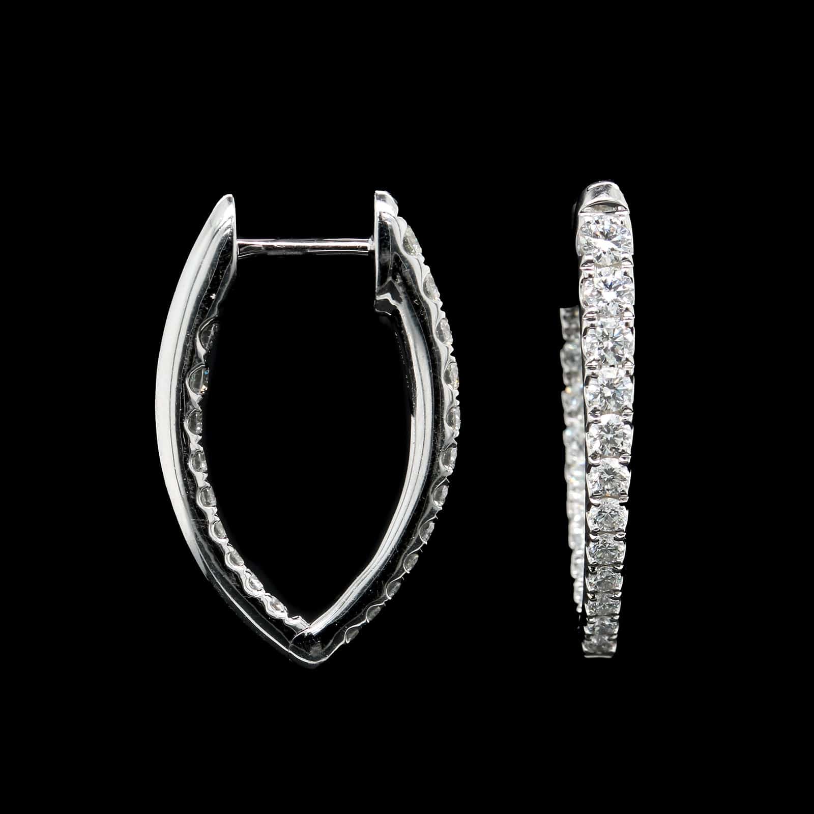 Memoire 18K White Gold Estate Diamond Imperial V Hoops
