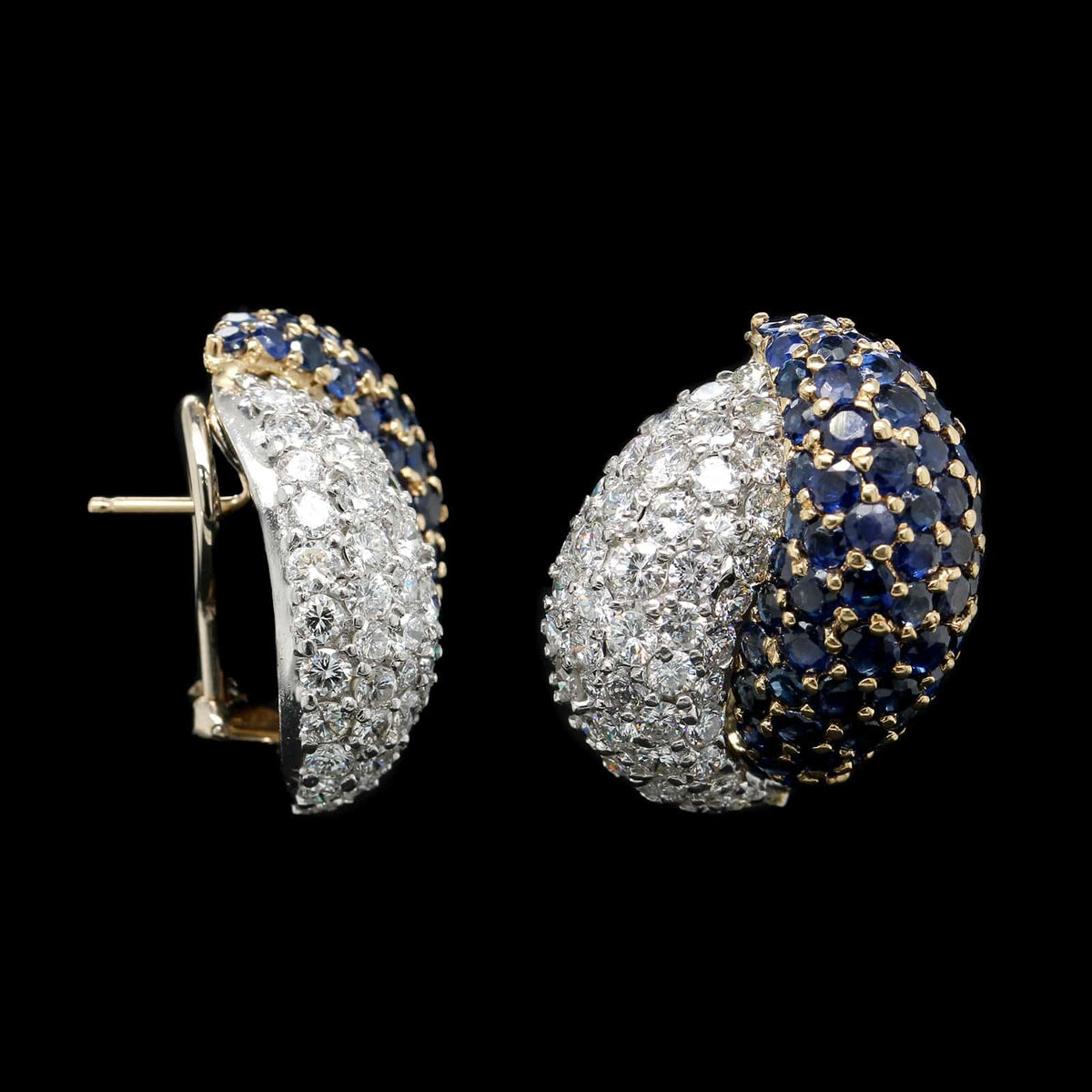 18K Two-tone Gold Estate Sapphire and Diamond Earrings