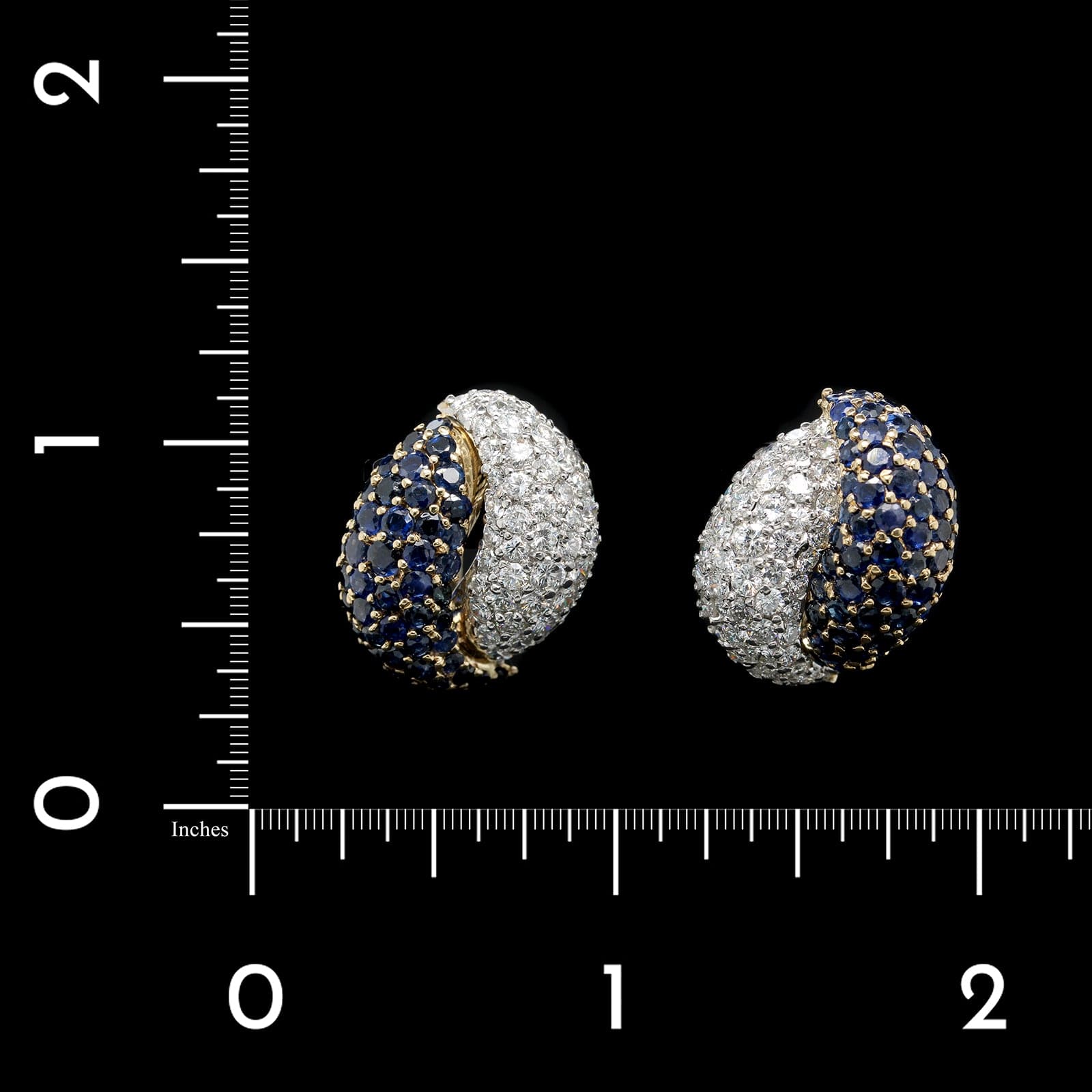 18K Two-tone Gold Estate Sapphire and Diamond Earrings